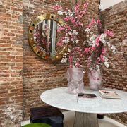 Modern Circular Mirror with Brass Frame and Semi-Precious Stone