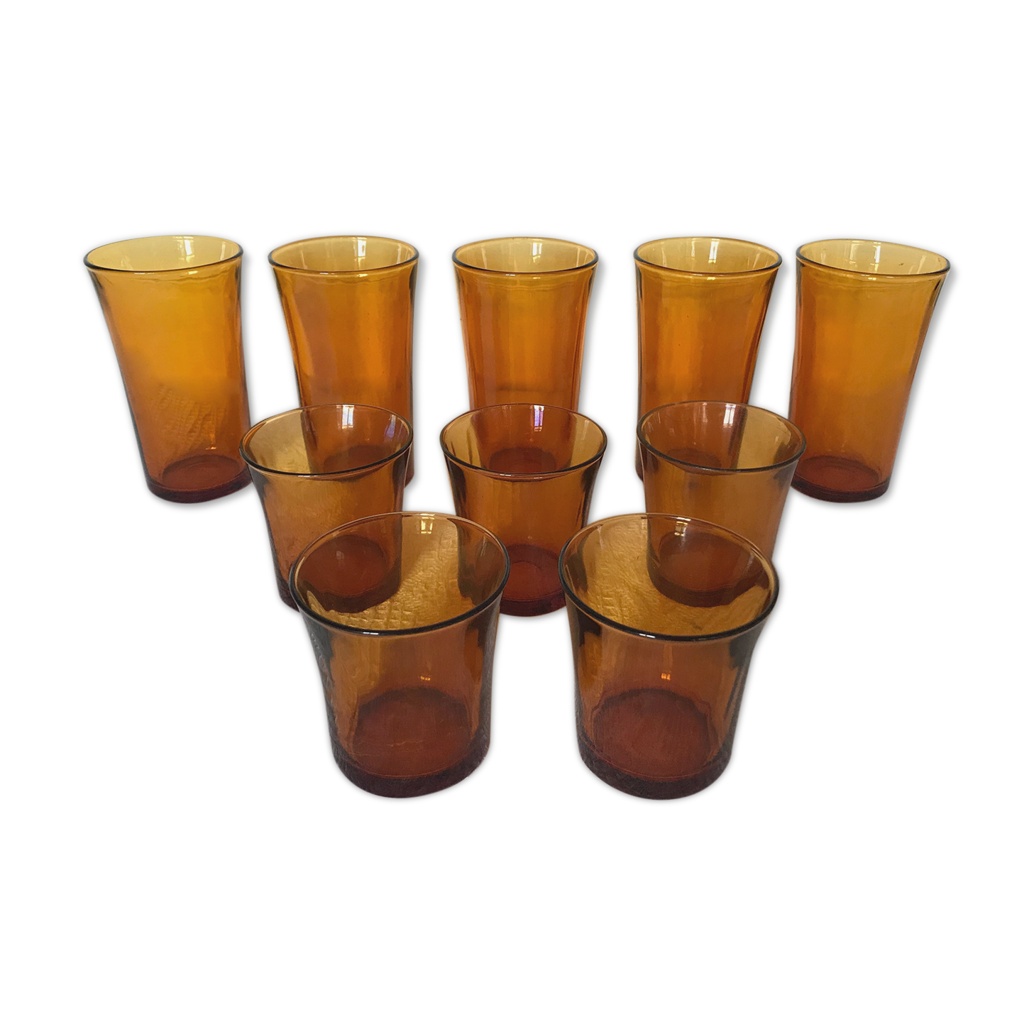 Set of 10 amber Duralex glasses