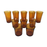 Set of 10 amber Duralex glasses