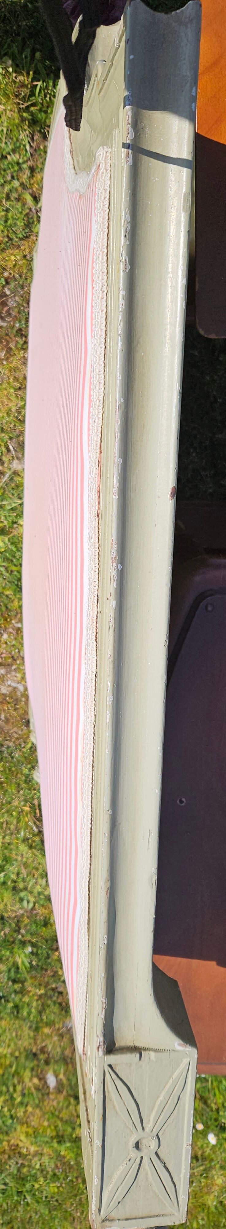 2 headboards striped fabric and wood painted putty color