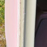 2 headboards striped fabric and wood painted putty color
