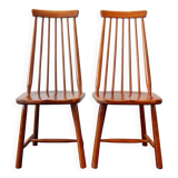 Set of 2 vintage solid wooden highback chairs