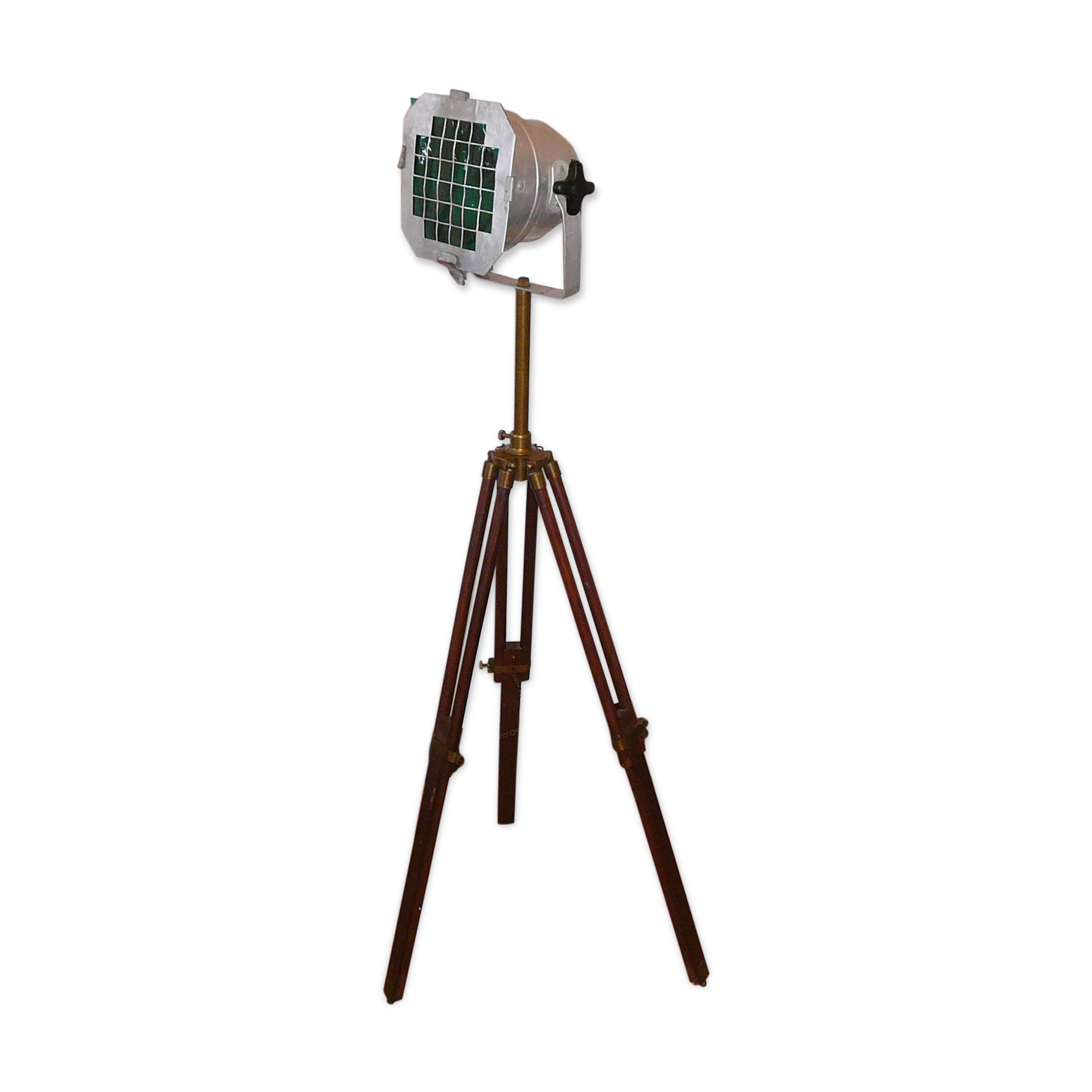 Ancient wooden tripod and brass with its indus lamp