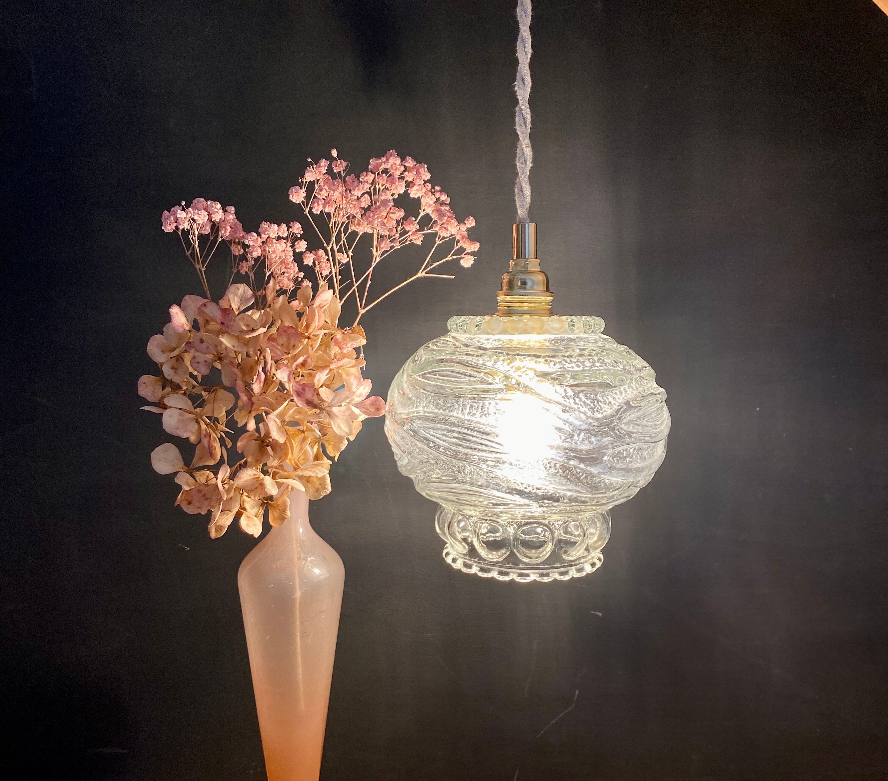 Vintage molded glass globe pendant light