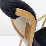 Vintage G.A. Berg “Torparen” Armchair, Oak, Black Sheepskin, Ottoman, 1960s