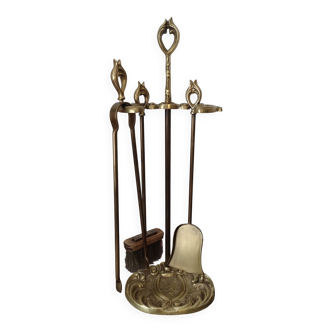 Late 19th century fireplace set - Bronze and brass - France