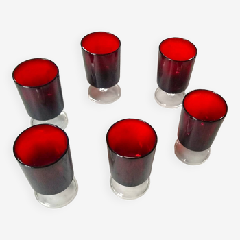6 old red Luminarc glasses