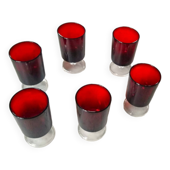 6 old red Luminarc glasses