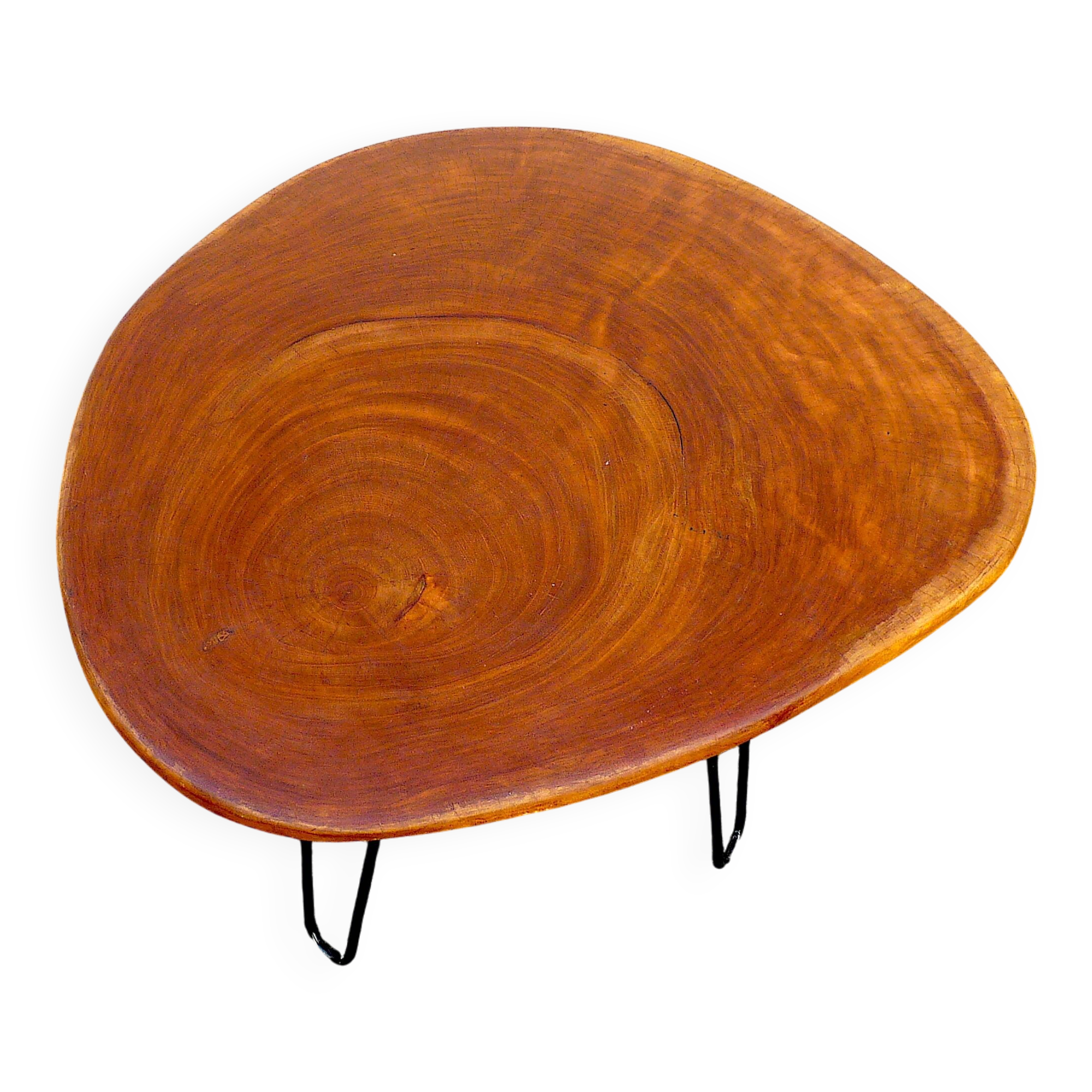 Table basse en bois de neem cuivré aspect coquillage
