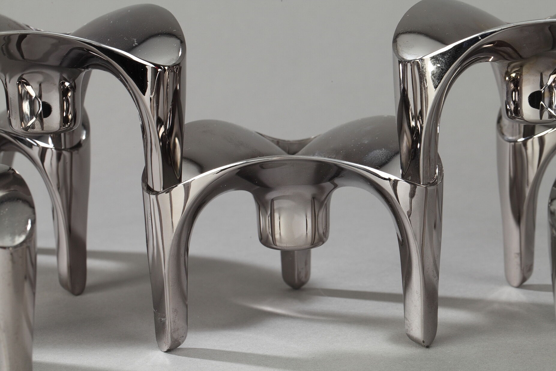 Set of 9 modular candle holders in chromed metal, nagel germany