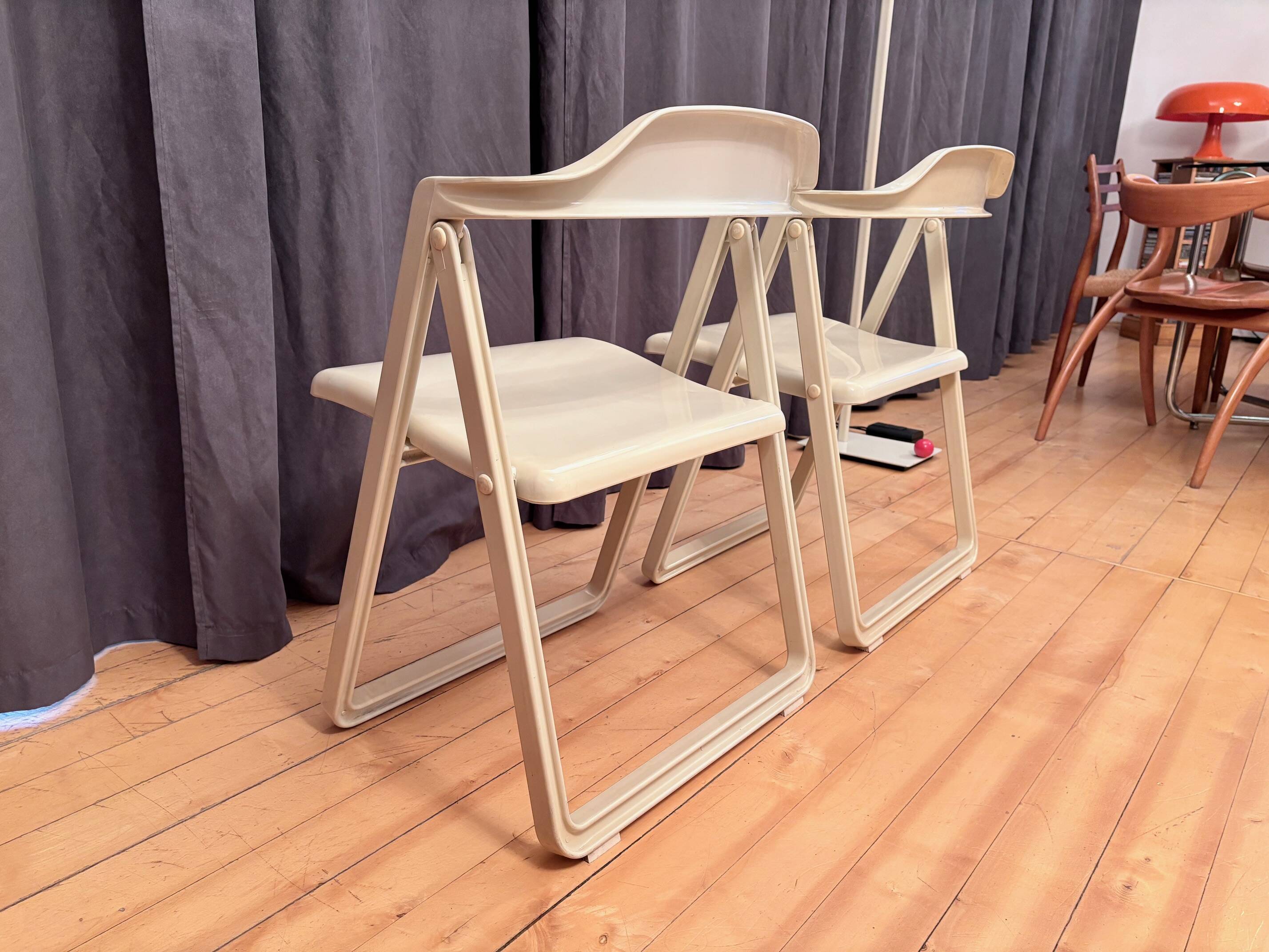 Pair of Borbona Folding Chairs by Carlo Hauner, Fiarm, Italy, 1970s