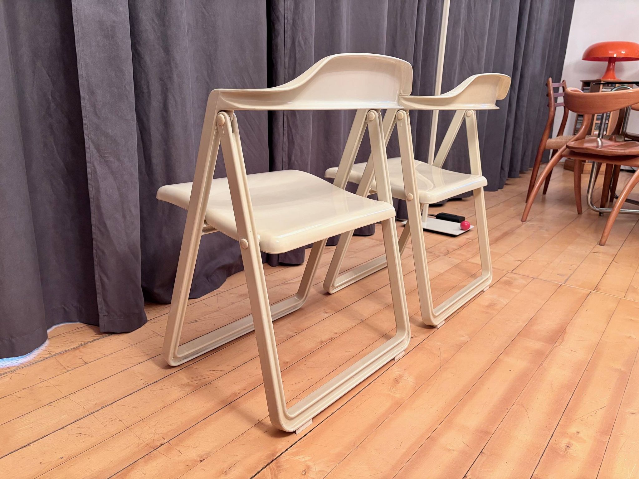 Pair of Borbona Folding Chairs by Carlo Hauner, Fiarm, Italy, 1970s