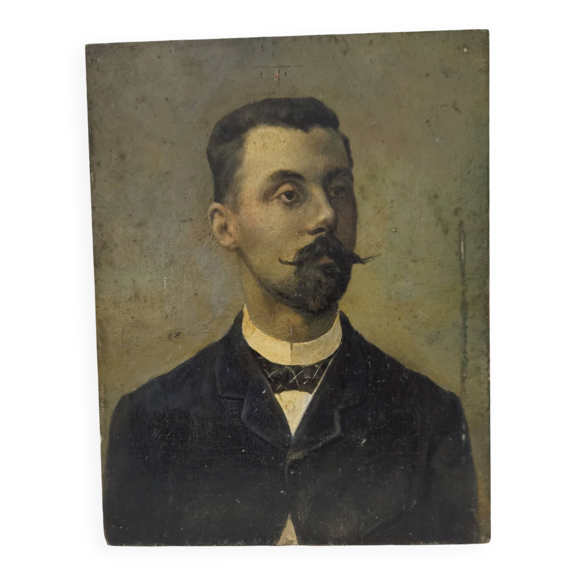 Portrait huile sur panneau - Homme à la moustache