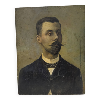Oil portrait on panel - Man with a moustache
