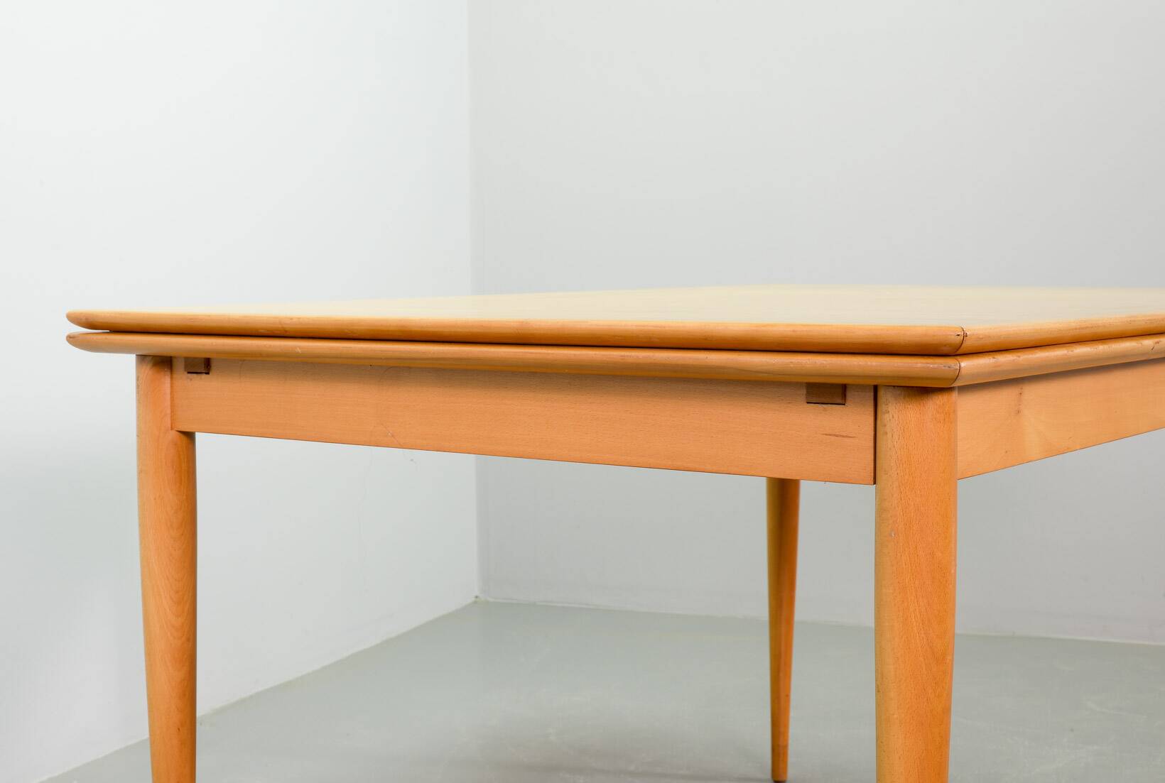 Large Extendable Solid Beech Wooden Dining Table Arno Lambrecht style 1950s