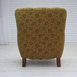 1950s, Danish armchair, furniture wool, hand carved oak wood.