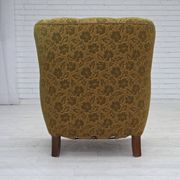 1950s, Danish armchair, furniture wool, hand carved oak wood.