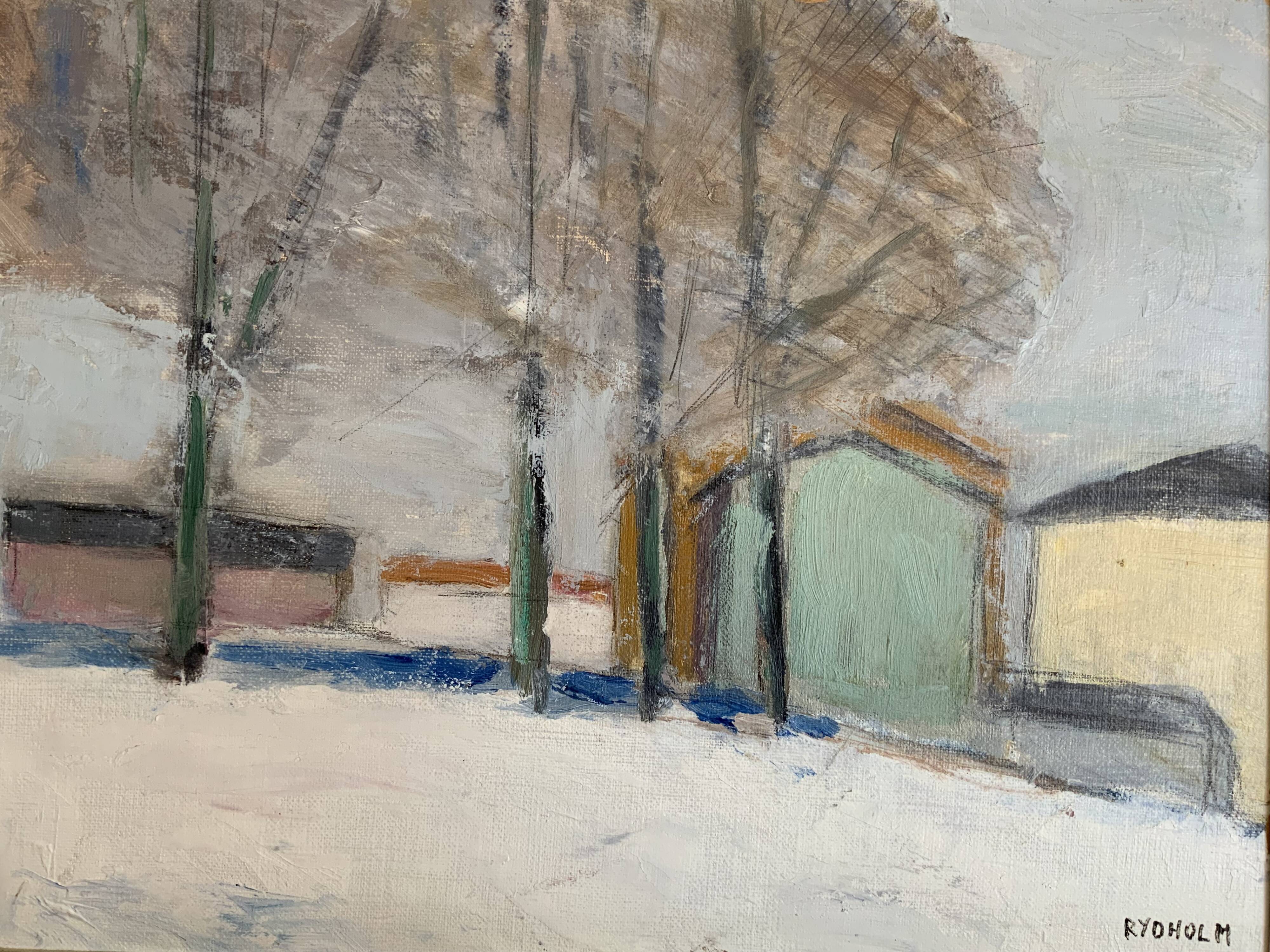 Small Vintage Modernism Painting Landscape, signed Rydholm