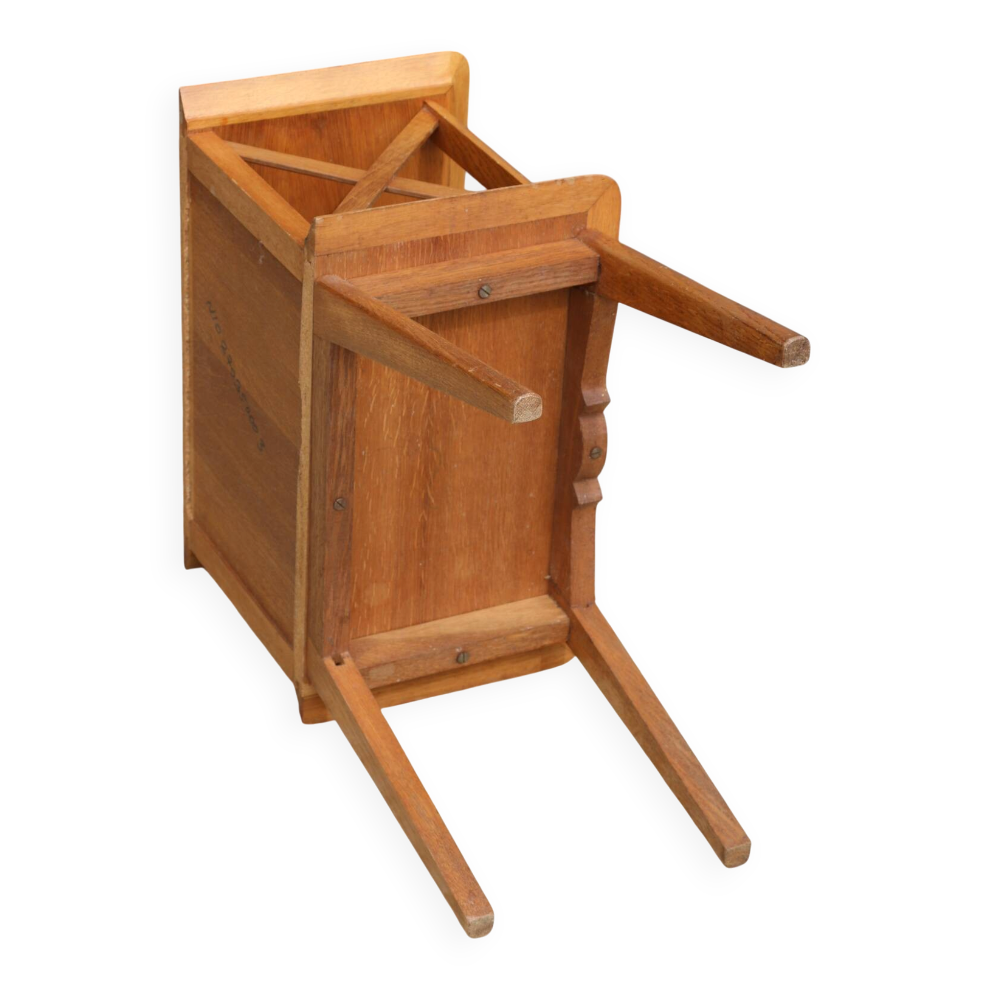 Crossed lattice bedside table veneered in oak