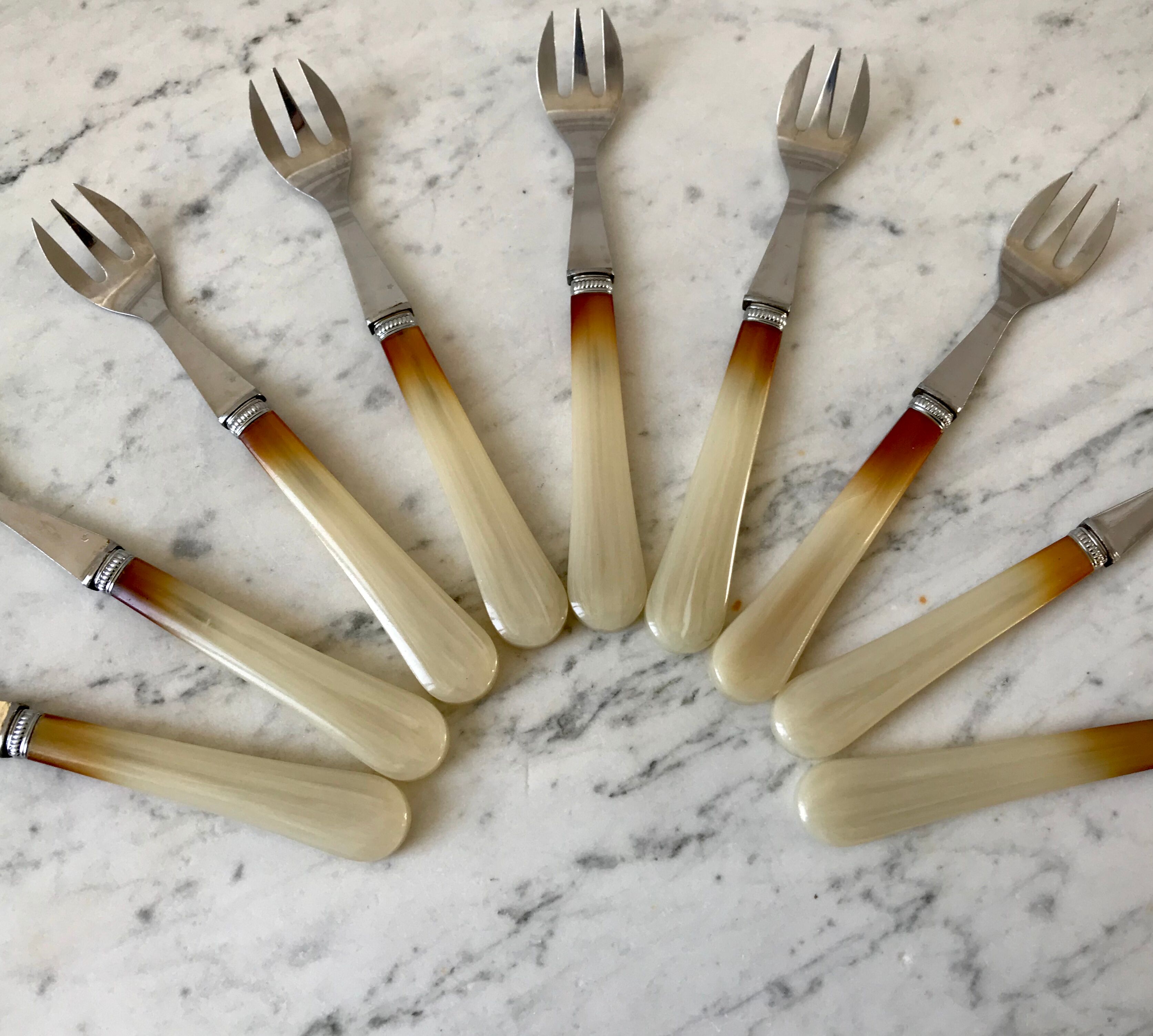 Set of 9 forks with horn dessert 50/60s