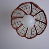 Vintage suspension in brass rattan and mother-of-pearl