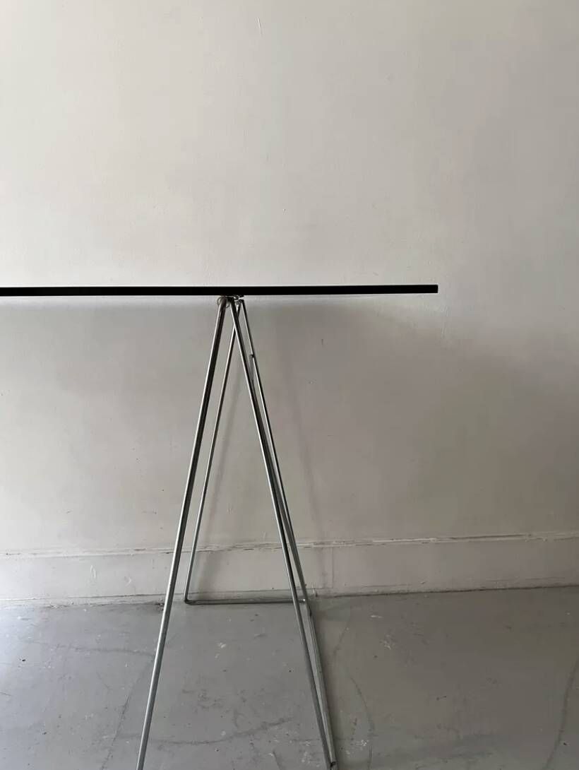 Large smoked glass and chrome metal desk, Sauze design 1970.