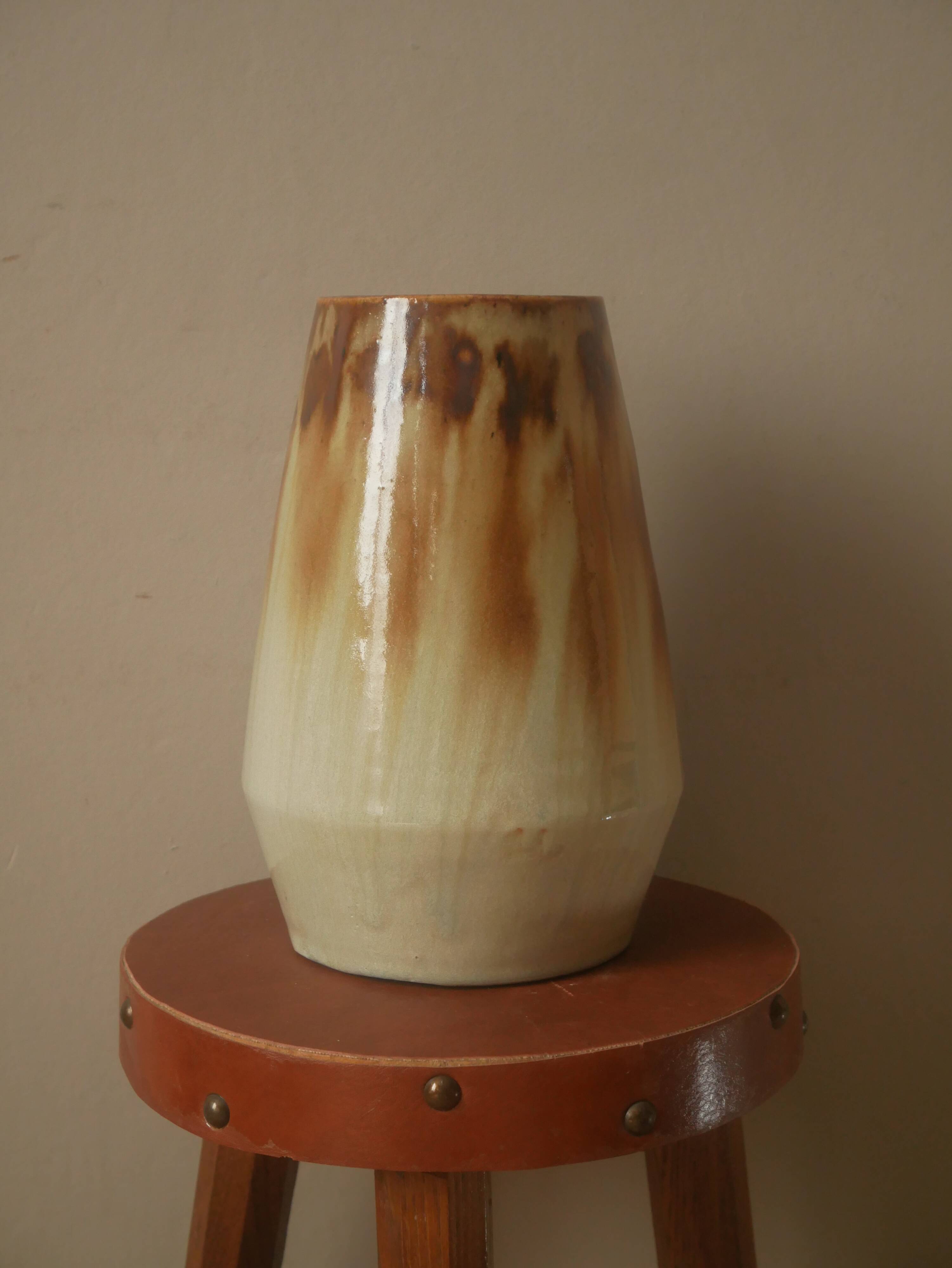 Ceramic vase signature Joseph Talbot La Borne artisanal manufacturing 50s handmade pottery