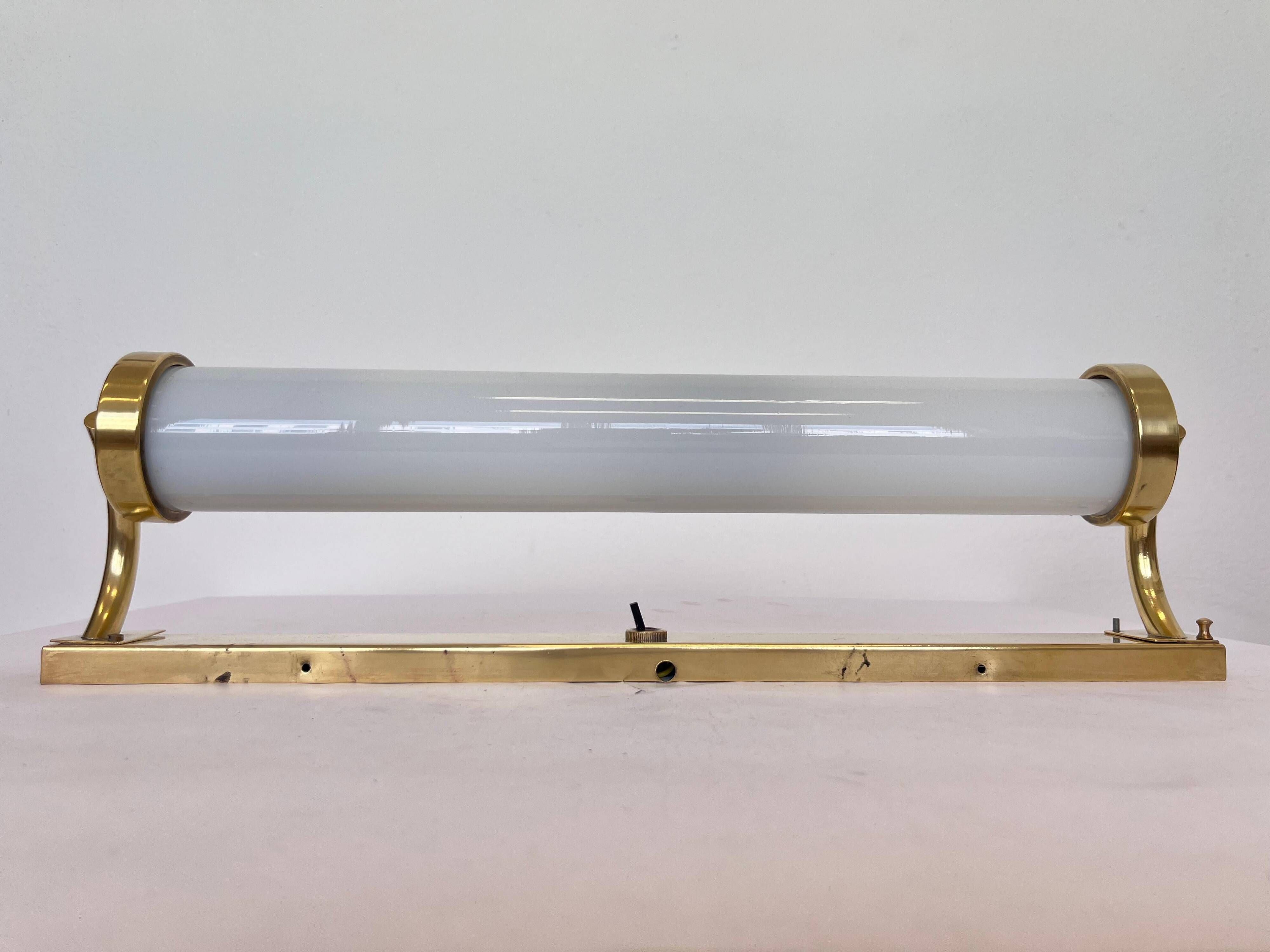 XXL Wall Sconce in Brass and Glass in Bauhaus Style, 1930s - Czechoslovakia