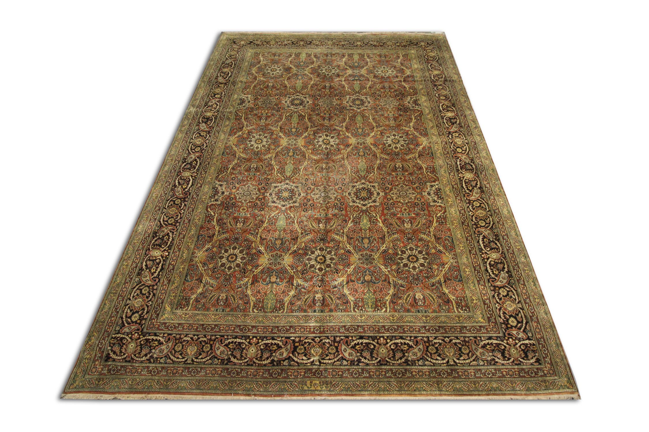 Handmade vintage indian agra carpet 1980 traditional wool area rug-