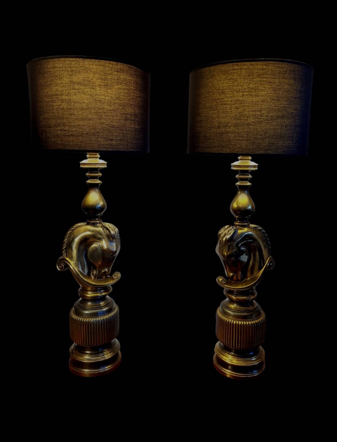 Ensemble de régence hollywoodienne grote tafellampen, design Paardenhoofd, Deknudt