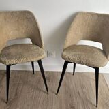 Vintage barrel chair pair – boucle fabric and brass splayed legs