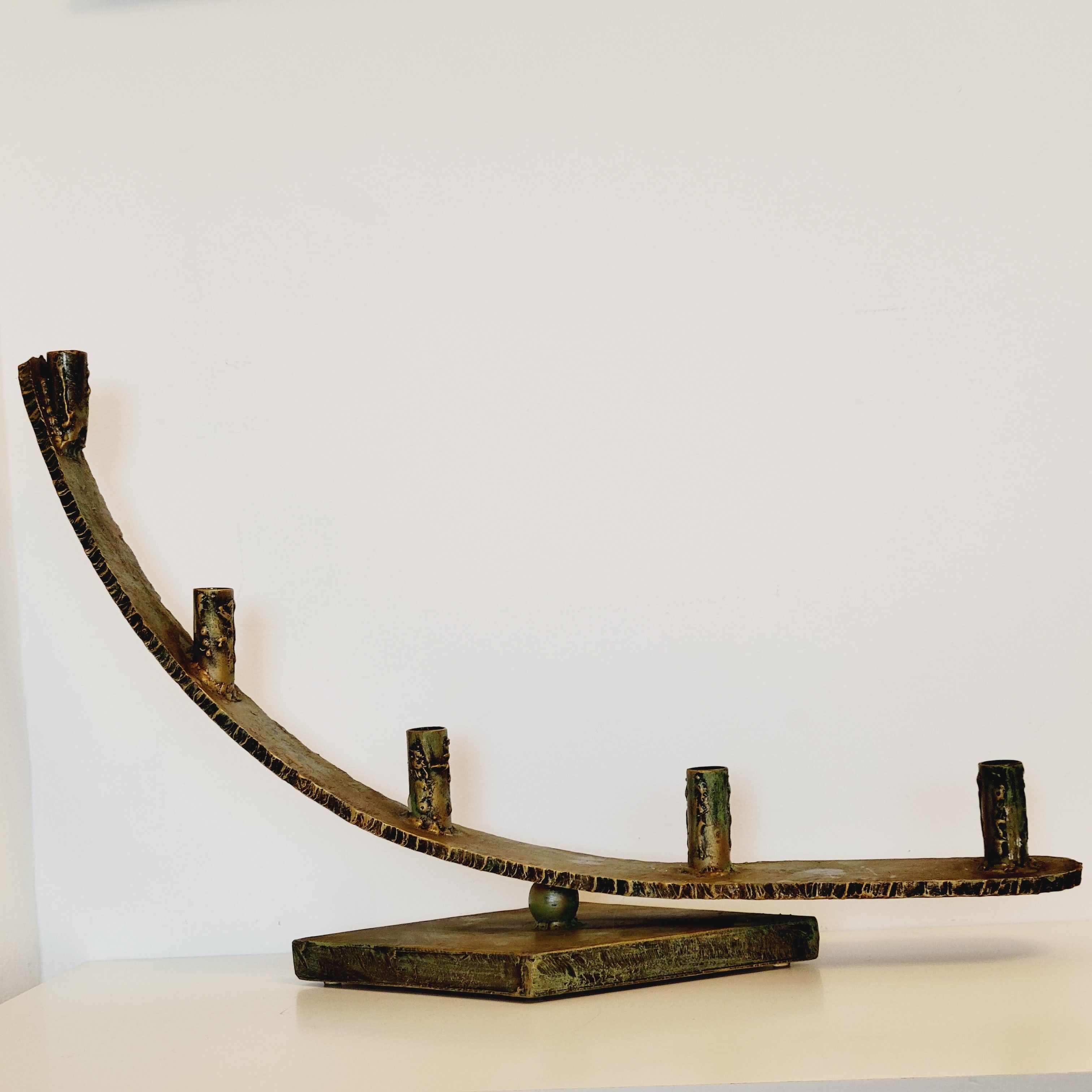 Imposing brutalist art brut iron metal chandelier