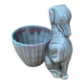 Old grey ceramic greyhound decor pot vintage