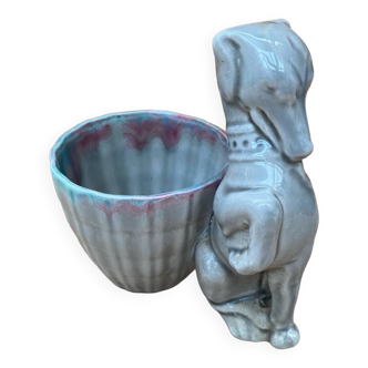 Old grey ceramic greyhound decor pot vintage