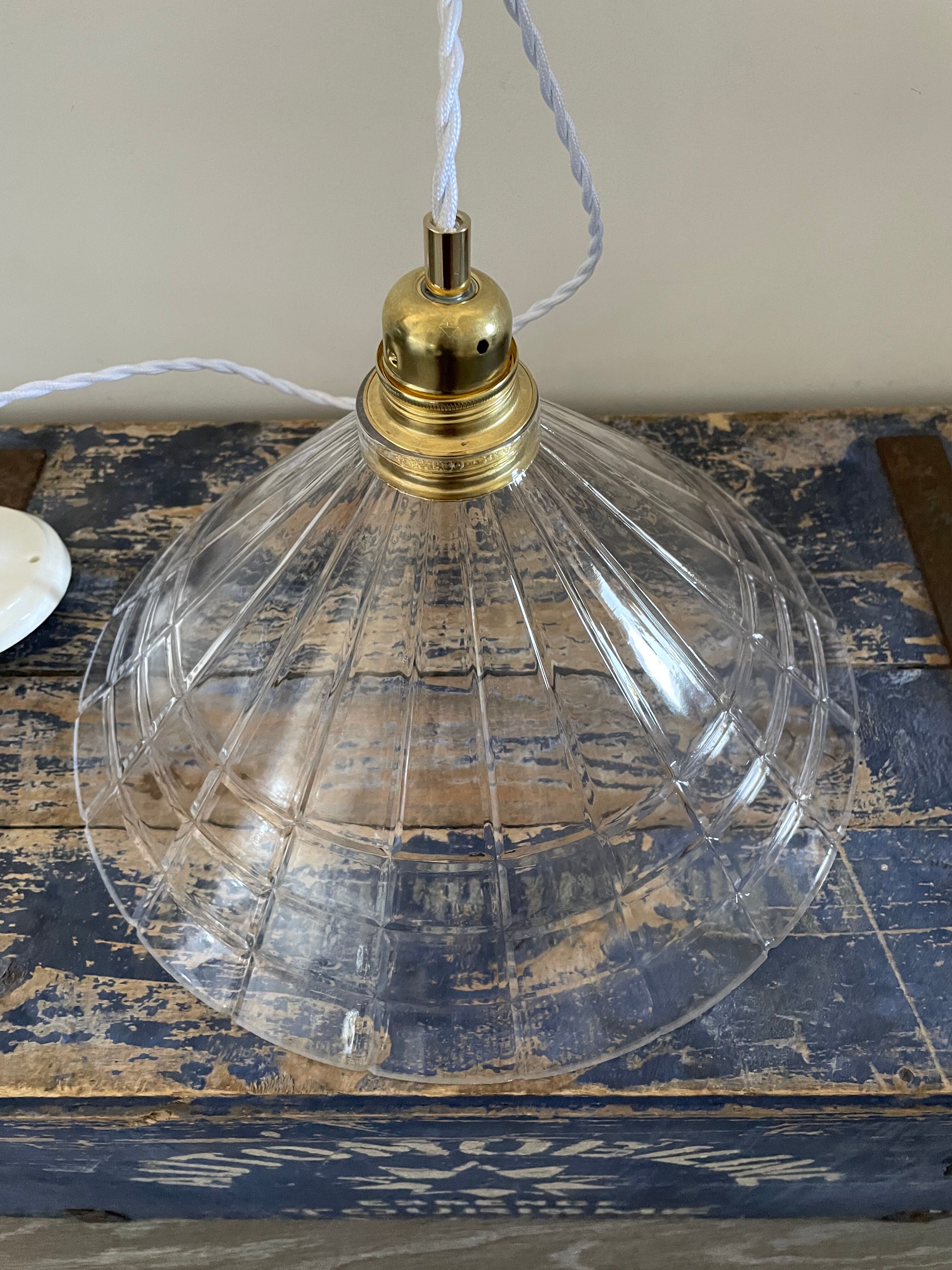 Suspension vintage en verre quadrillé électrifiée à neuf