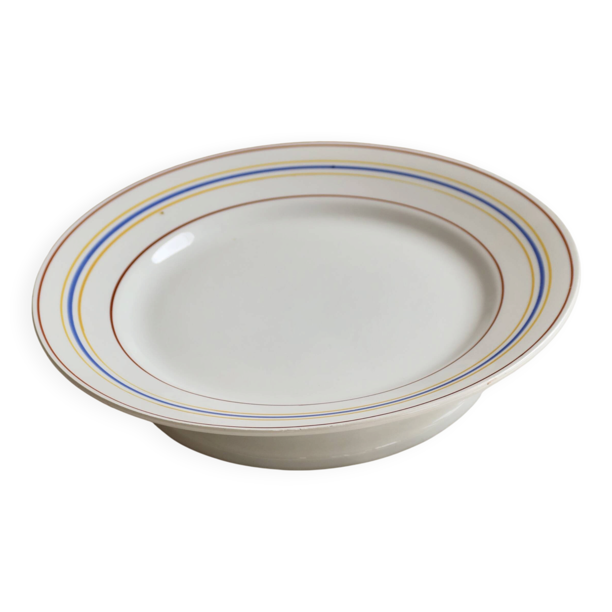 Vintage compote dish Céranord Saint-Amand red blue yellow stripes