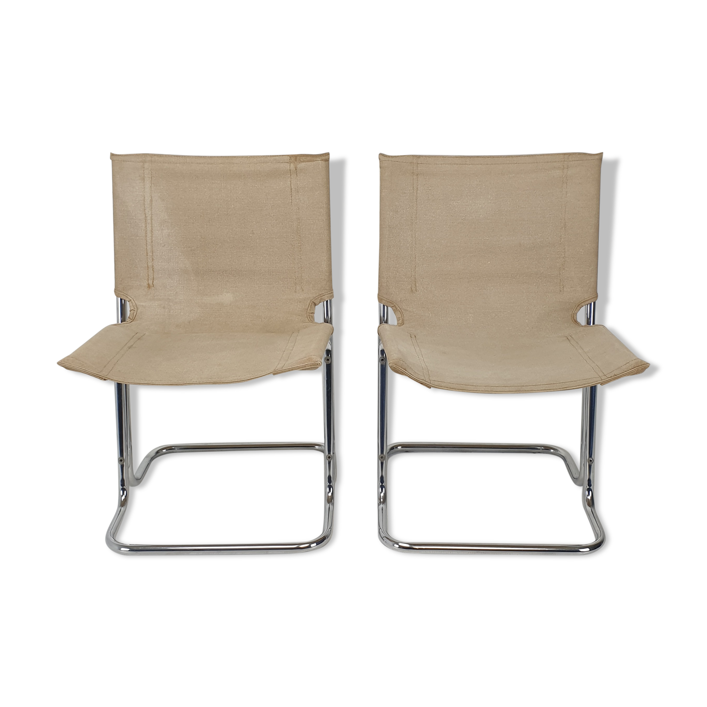 Set of 2 italian canvas and chromed metal chairs, 1970's