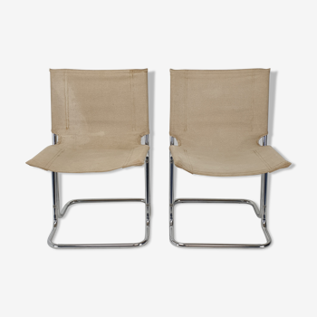 Ensemble de 2 chaises italiennes en toile et en métal chromé, années 1970