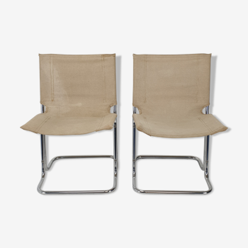 Set of 2 italian canvas and chromed metal chairs, 1970's