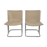 Set of 2 italian canvas and chromed metal chairs, 1970's