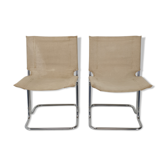 Set of 2 italian canvas and chromed metal chairs, 1970's