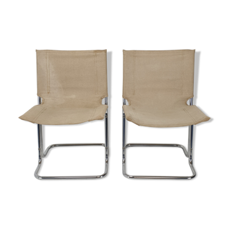 Ensemble de 2 chaises italiennes en toile et en métal chromé, années 1970