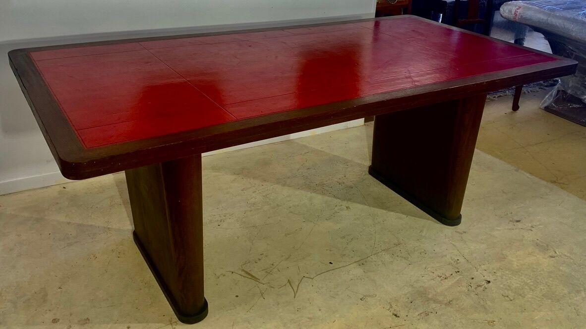 Bureau époque art déco , palissandre, cuir rouge hermes