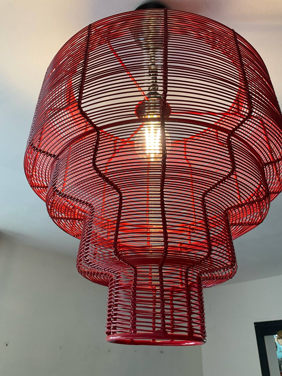 Vintage metal cage chandelier from the 80s