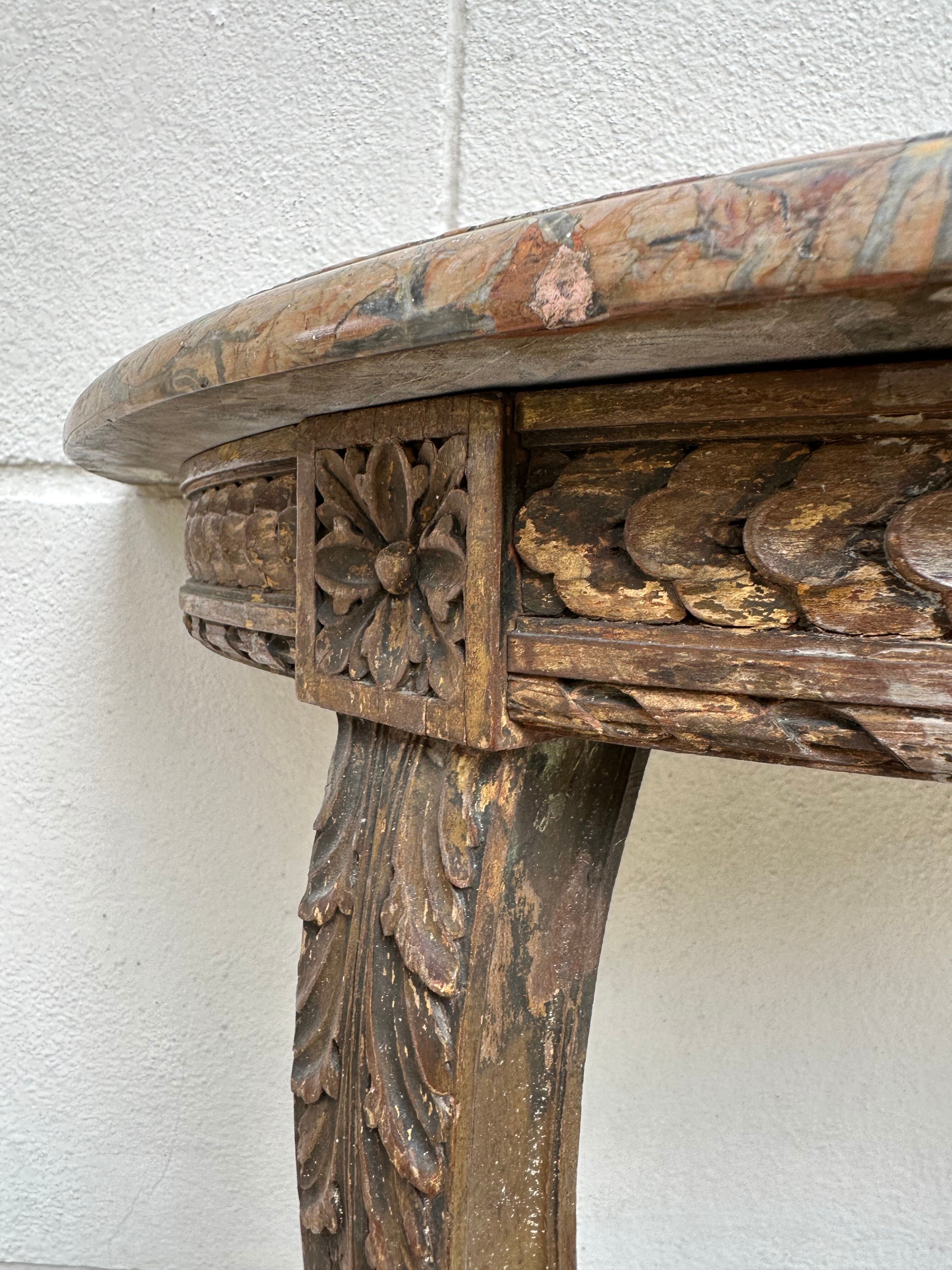 Wall lamp console - half moon carved wood old gilded