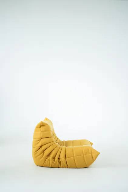 Togo Chair and Pouf Set in Yellow Tweed