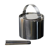 Cylinda ice bucket in stainless steel with tongs by Arne Jacobsen for Stelton, 1970.