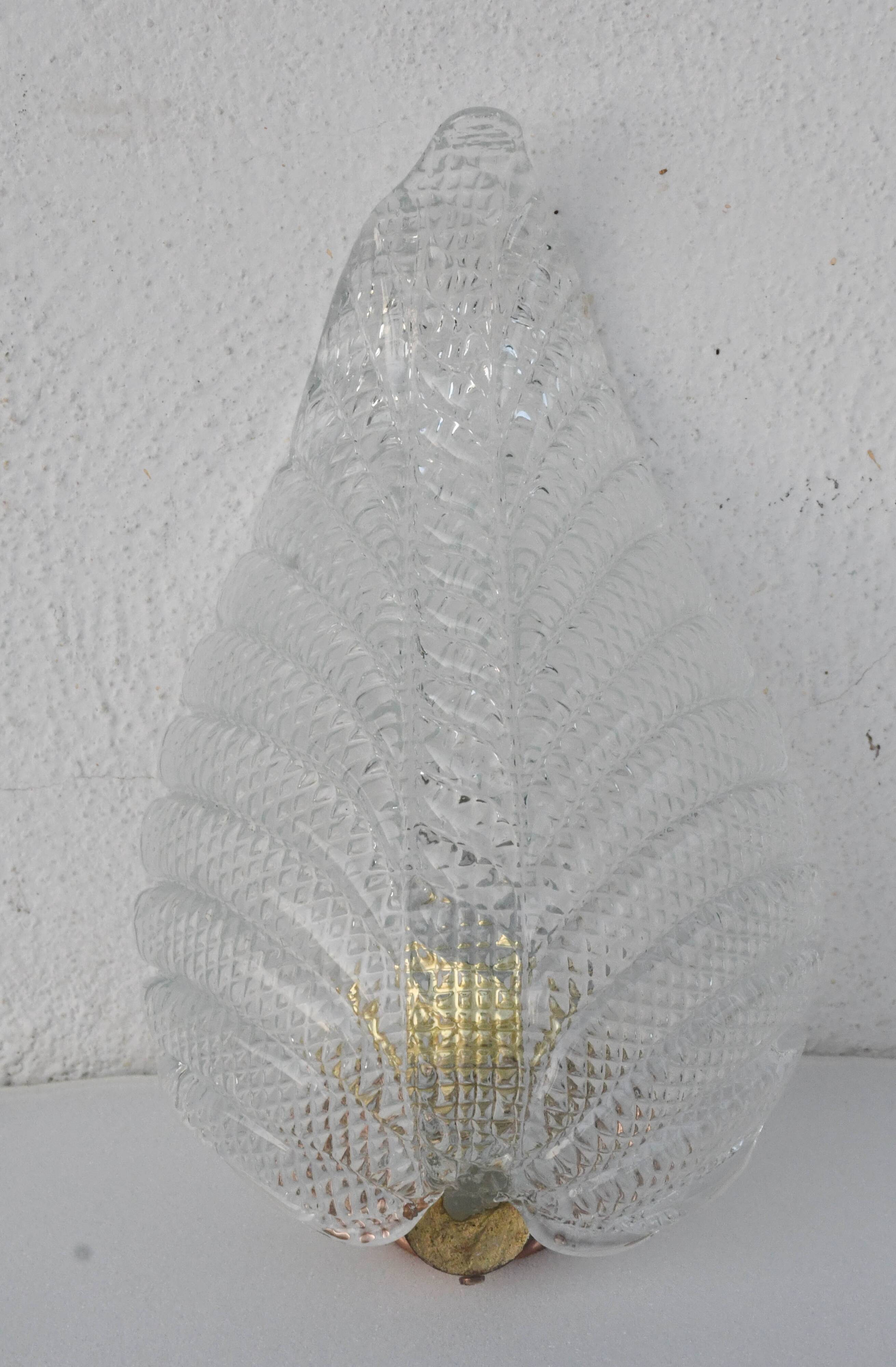 Wall light Trasparent Jewel Murano Glass Leave by Barovier e Toso, 1950s