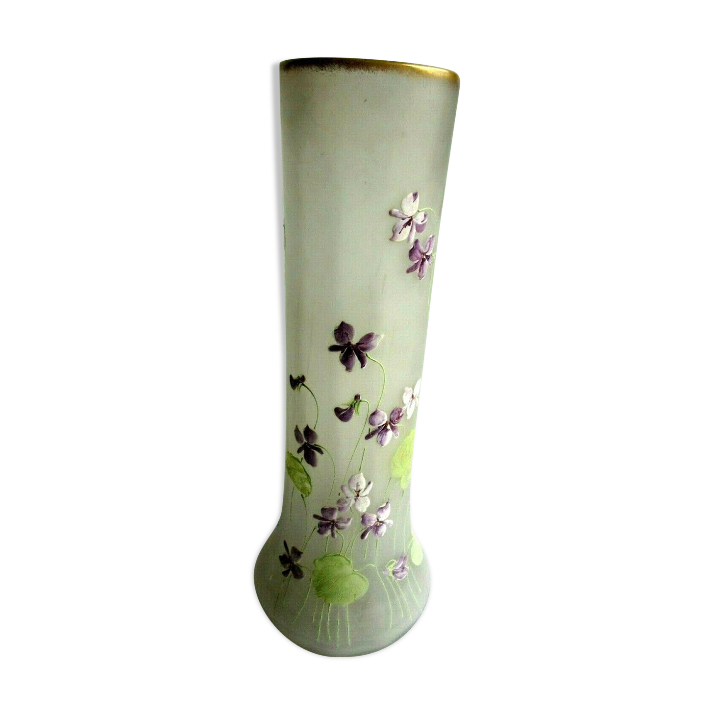 Large vase art nouveau opaque glass emaille legras: violet seedlings