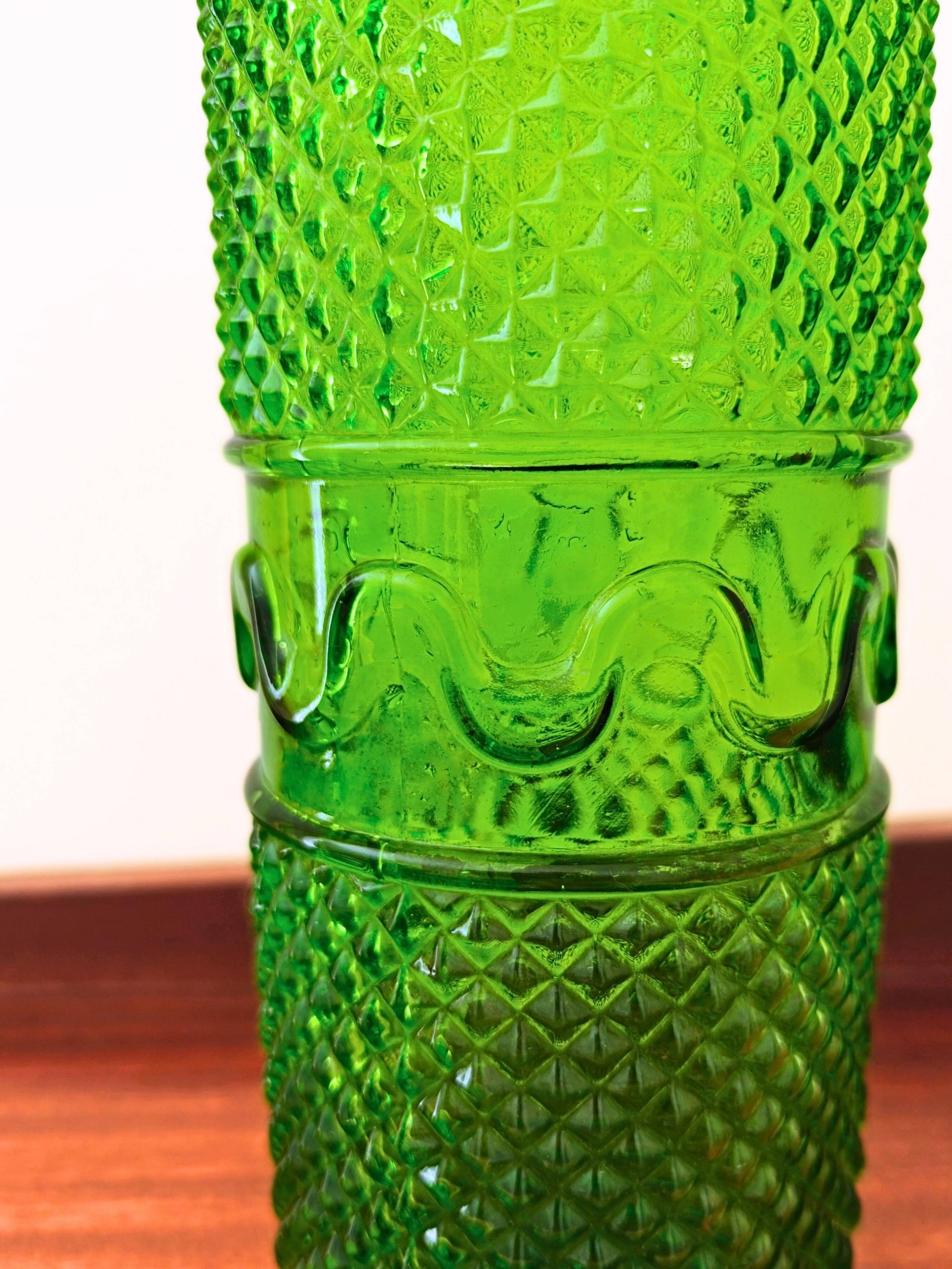 Italian carafe Empoli green with diamond point relief